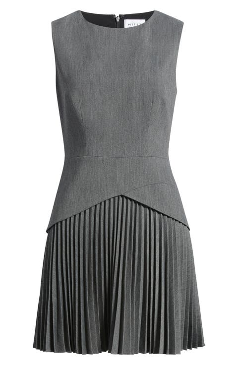 Haddy Pleated Sleeveless Wool Blend Minidress