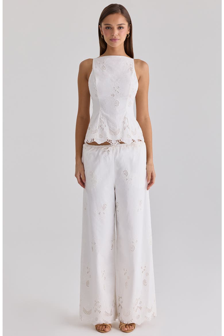Mirea Broderie Anglaise Wide Leg Pants, Alternate, color, WHITE