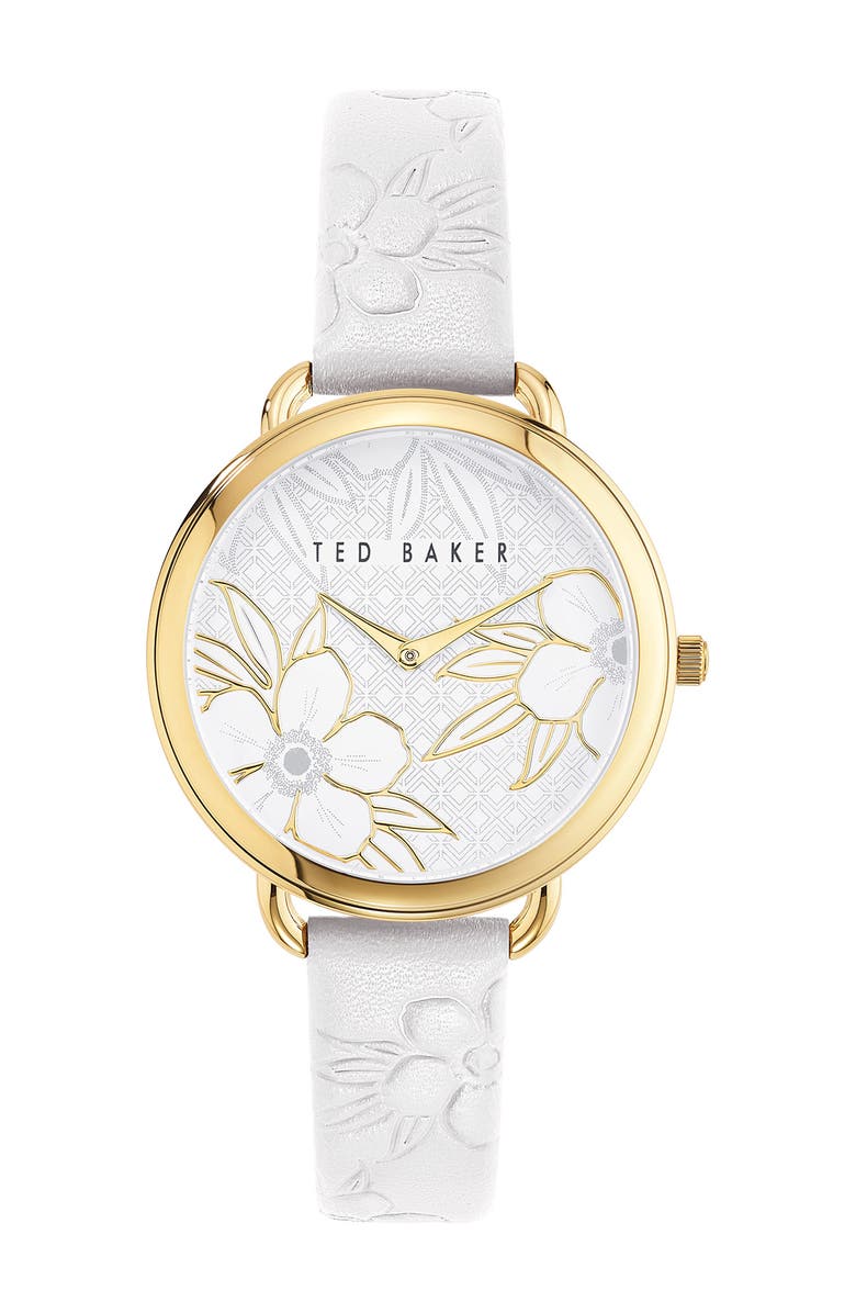 Ted Baker Women's Hettie Floral Leather Strap Watch, 37mm, Main, color,