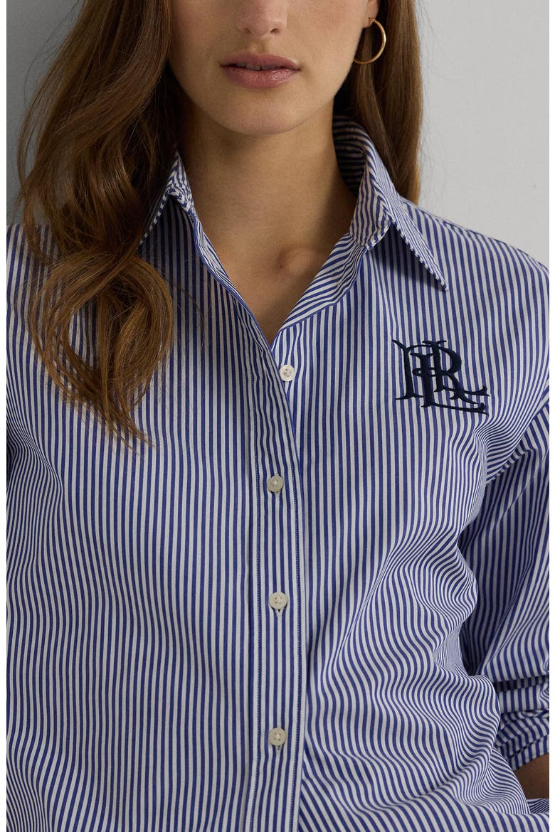 Relaxed Fit Striped Stretch Cotton Shirt, Alternate, color, BLU/WHT