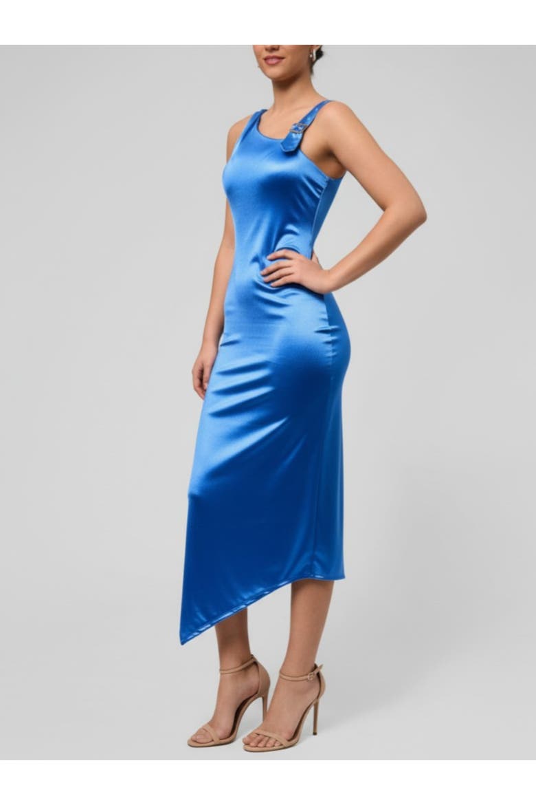 Nerida Asymmetrical Neck Midi Dress, Alternate, color, Bright Blue