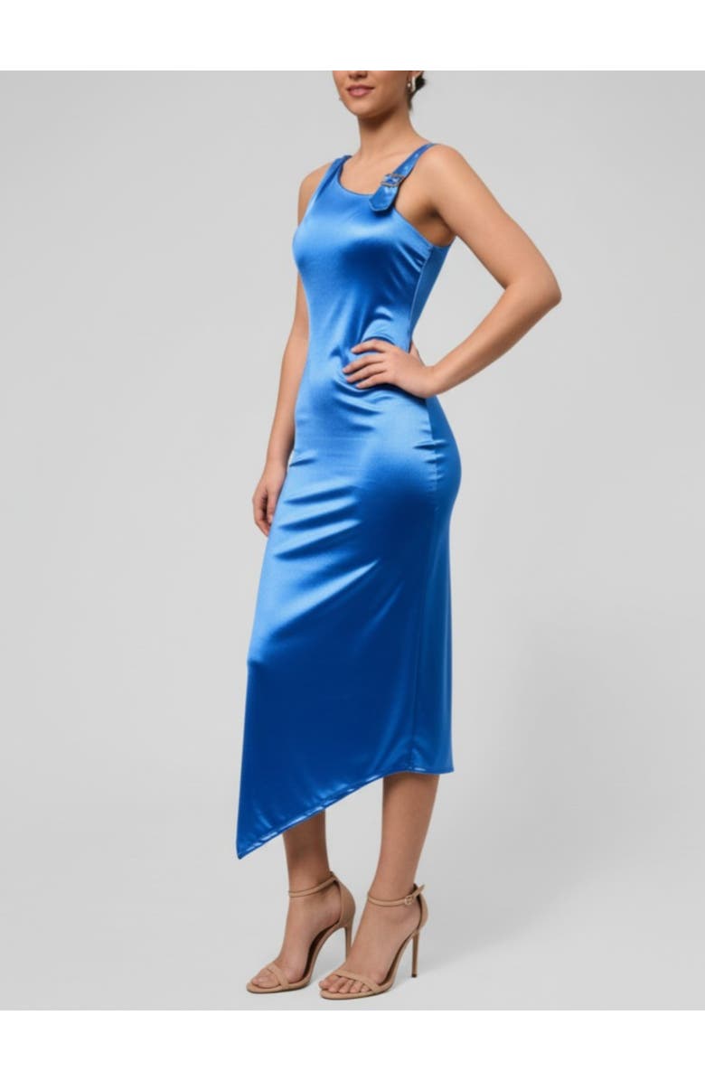 RACHEL Rachel Roy Nerida Asymmetrical Neck Midi Dress, Alternate, color, Bright Blue