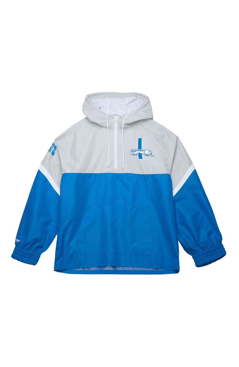 Mitchell & Ness Men's Mitchell & Ness Silver/Blue Detroit Lions Tie Breaker Vintage Logo Lightweight Anorak Half-Zip Windbreaker, Alternate, color, Silver