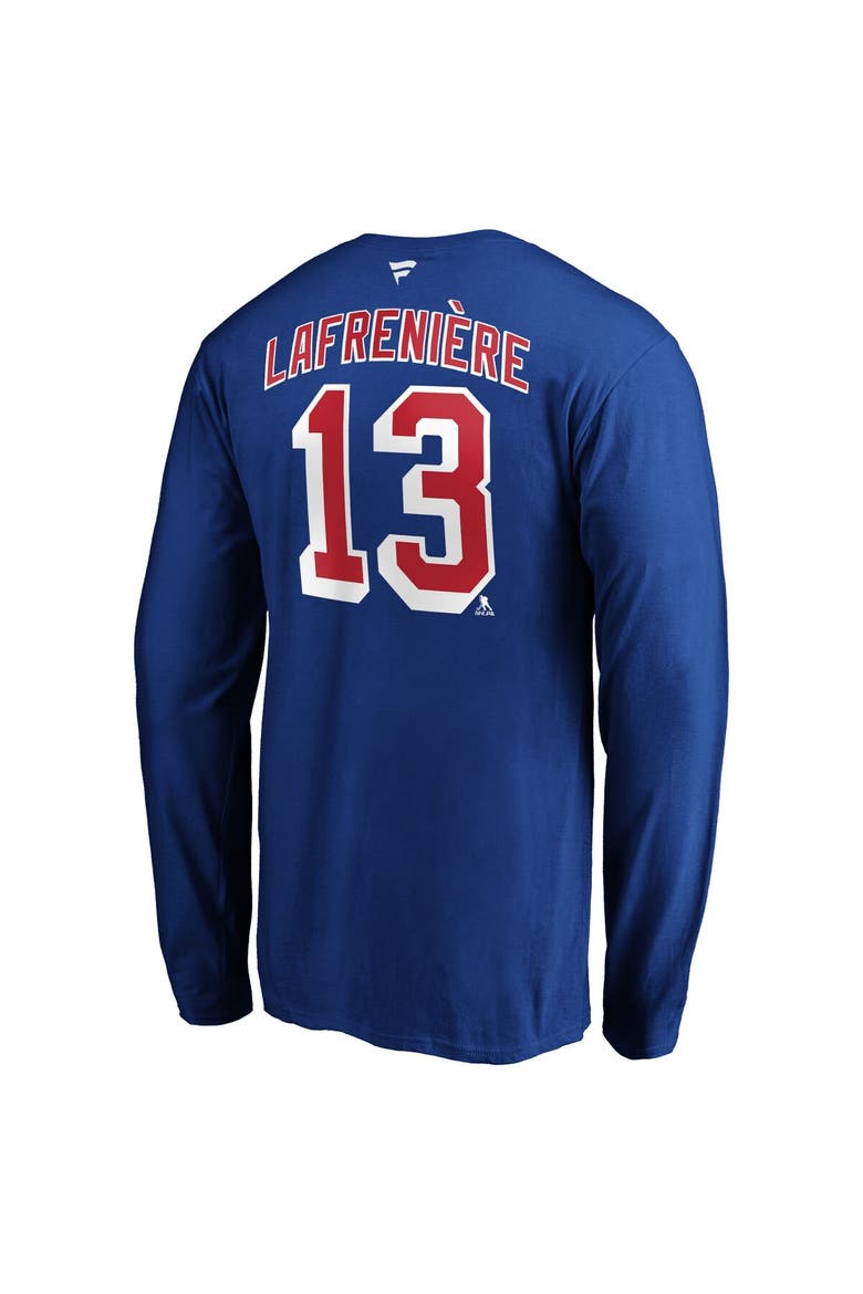 Men's Fanatics Branded Alexis Lafrenière Blue New York Rangers Authentic Stack Name & Number Long Sleeve T-Shirt, Alternate, color, Blue