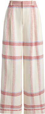 Polo Ralph Lauren Plaid Linen Crop Wide Leg Pants
