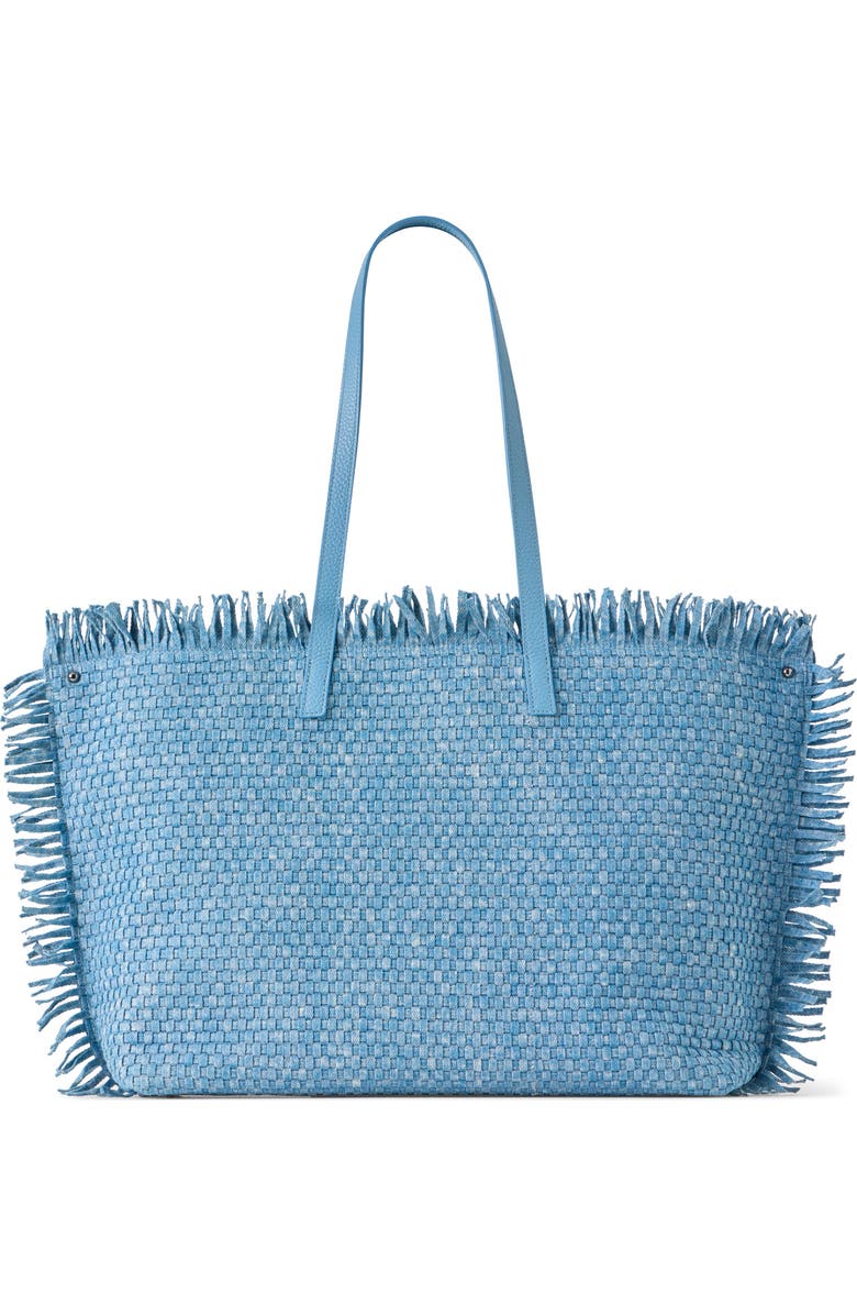 Akris Medium AI Fringed Woven Denim Convertible Tote, Alternate, color, 719 Grey Sky