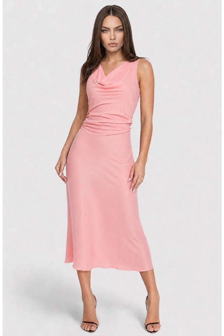 Crepe Satin Cowl Neck Midi Dress, Alternate, color, MAUVE