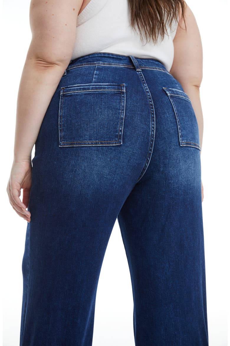 Seamed Raw Hem Ankle Wide Leg Jeans, Alternate, color, DARK BLUE