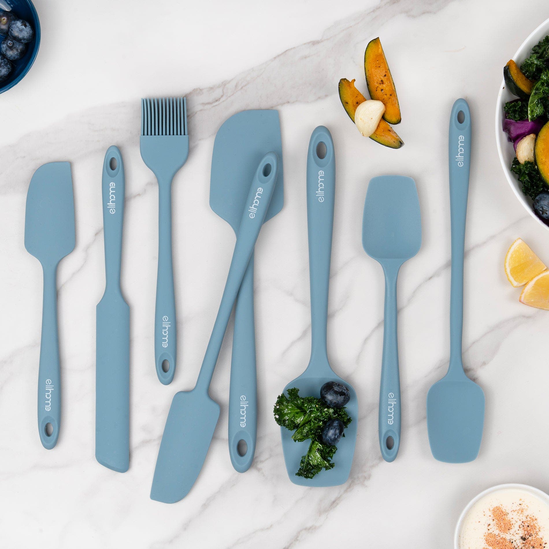 Eli Home 8 Piece Silicone Spatula Set in Teal Grey 