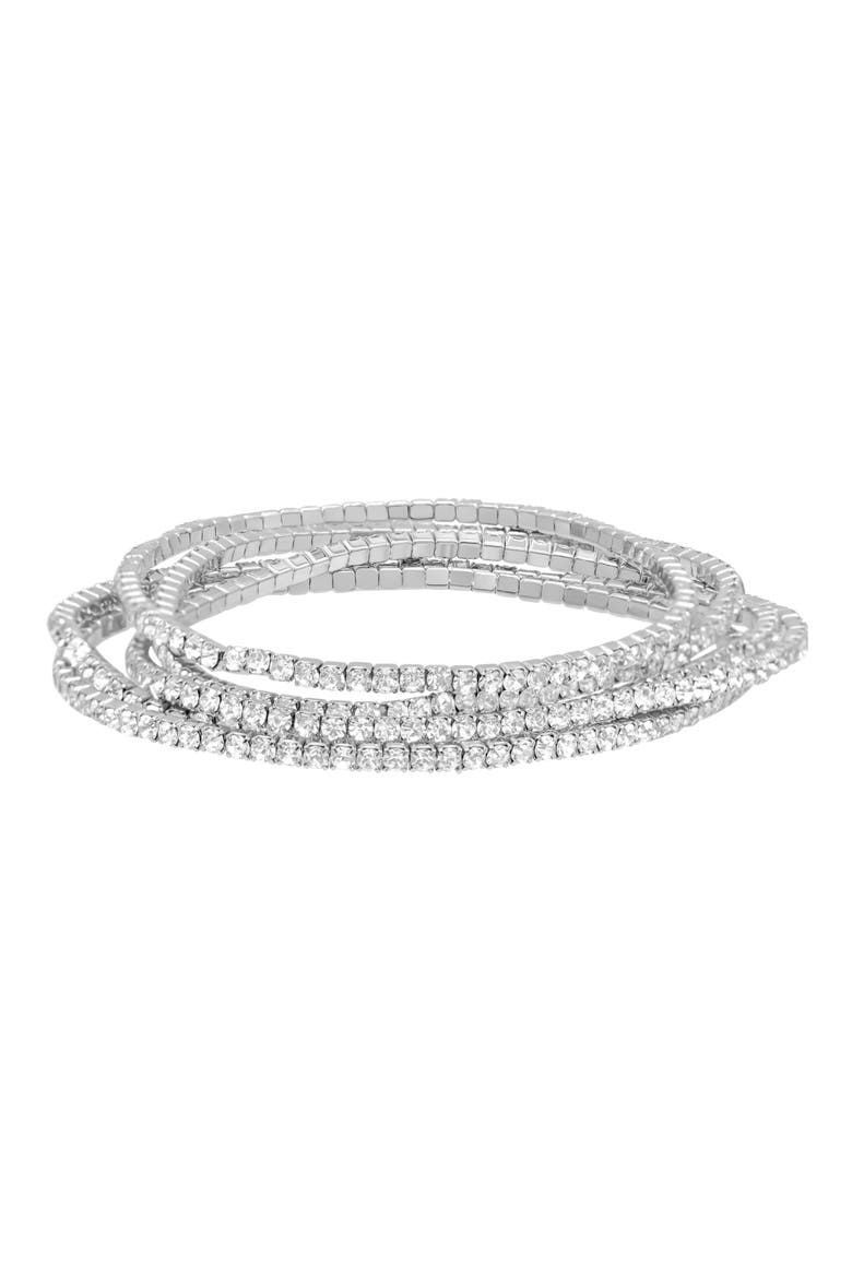 Set of 5 Crystal Tennis Stretch Bracelets, Alternate, color, SILVER