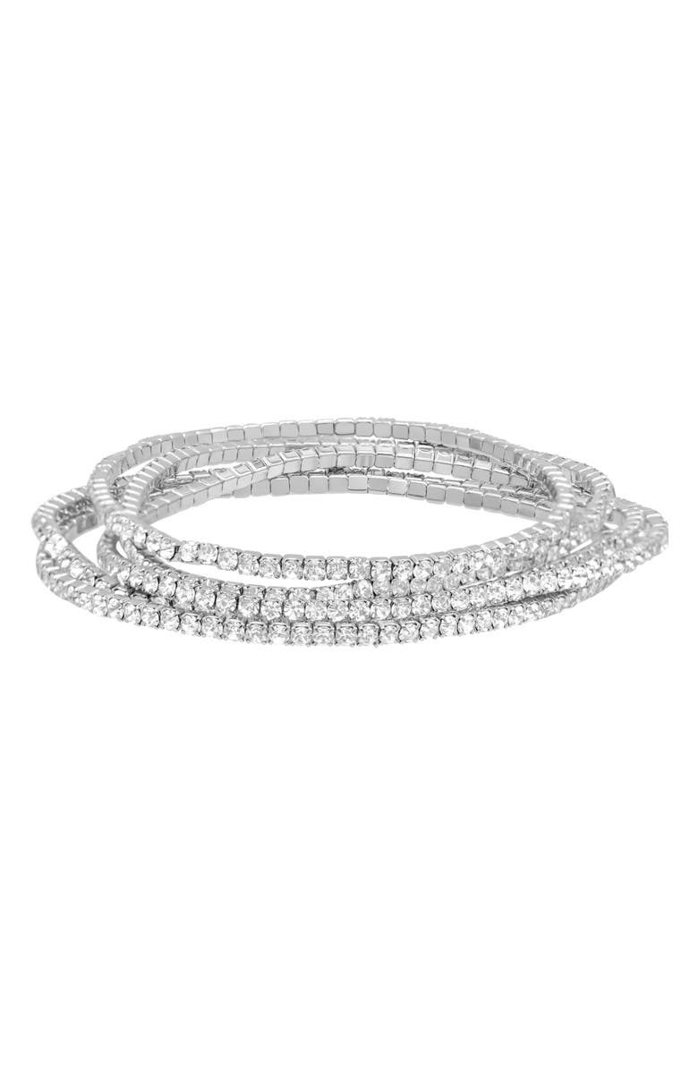 Adornia Set of 5 Crystal Tennis Stretch Bracelets, Alternate, color, Silver