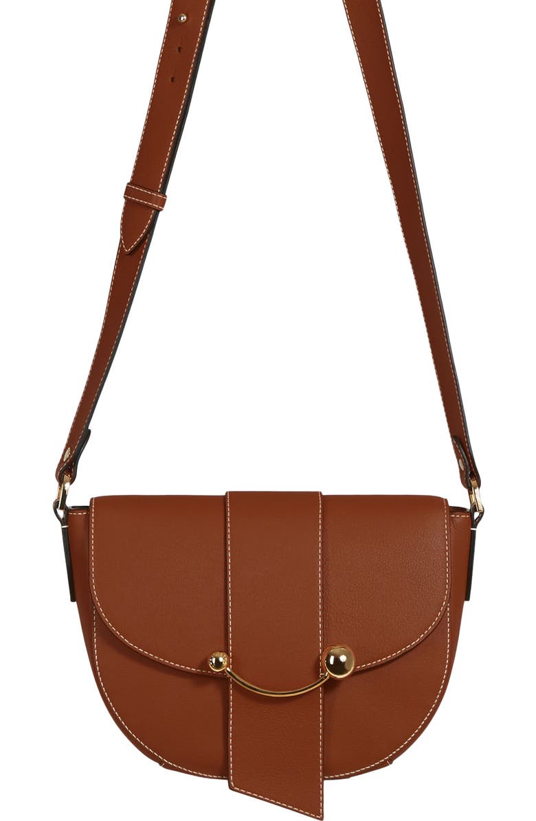 Strathberry Crescent Saddle Leather Crossbody Bag, Main, color, Chestnut/ Vanilla