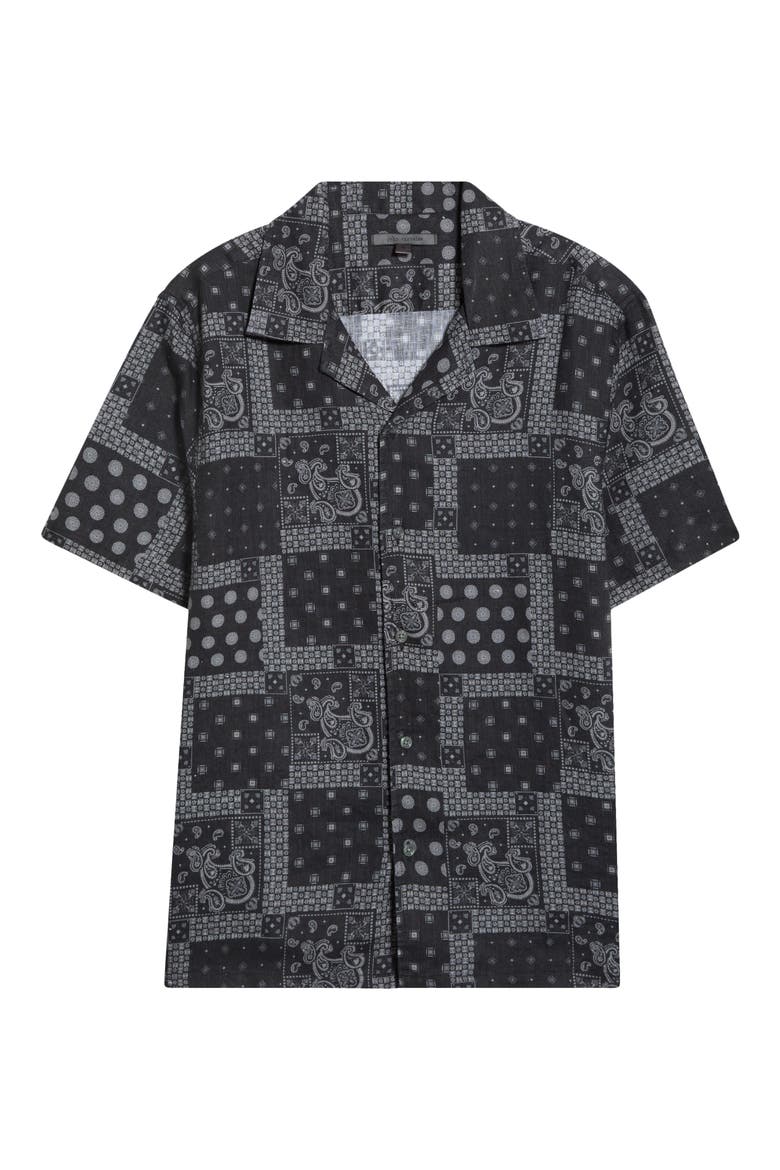 Dan Bandana Print Linen Camp Shirt, Alternate, color, BLACK