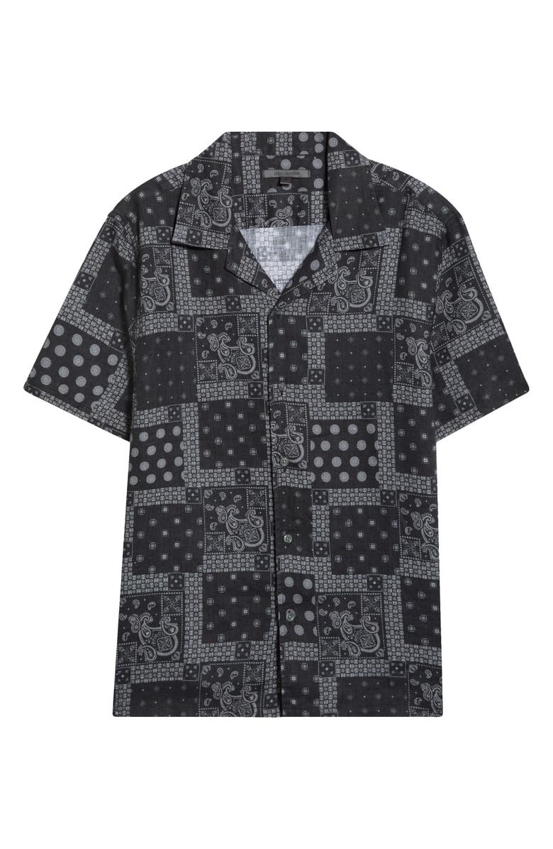 John Varvatos Dan Bandana Print Linen Camp Shirt, Alternate, color, Black