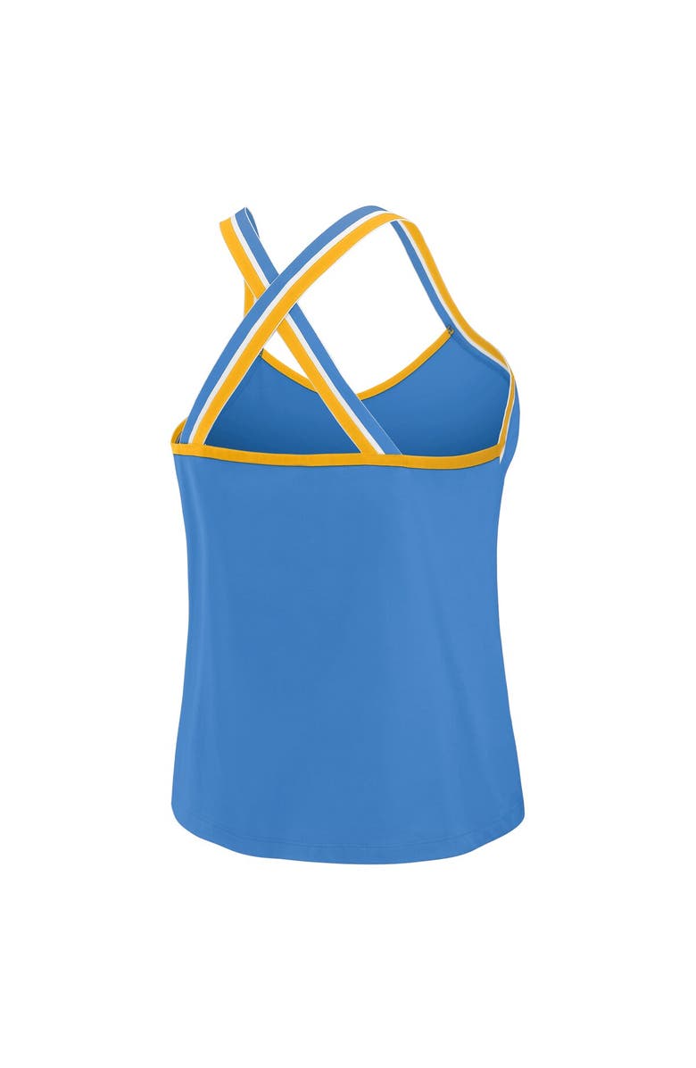 WEAR by Erin Andrews Women's WEAR by Erin Andrews Powder Blue Los Angeles Chargers Cross Strap Tri-Blend Tank Top, Alternate, color,