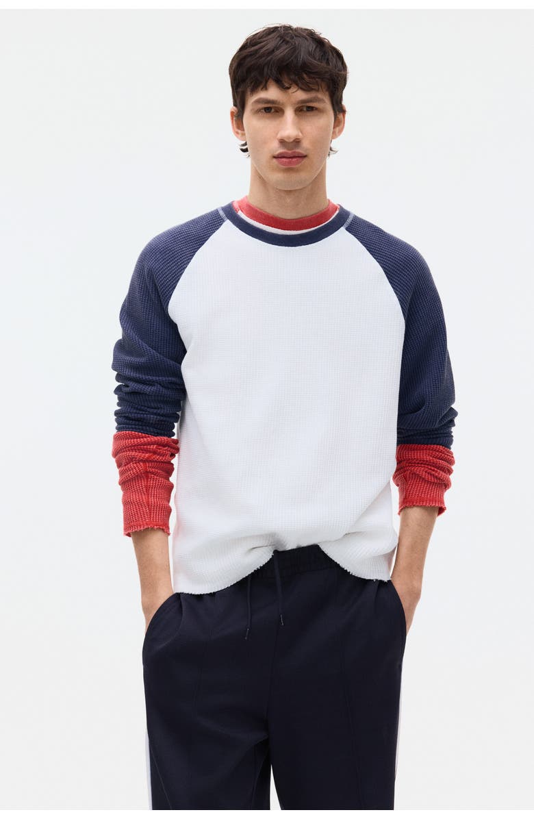 H&M Regular Fit Waffled Jersey Top, Alternate, color, Dark Blue/Color Block