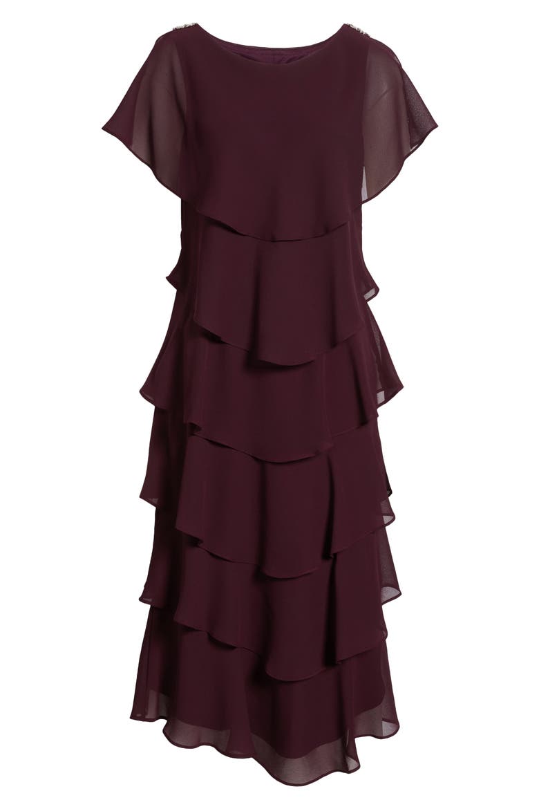 Tiered Chiffon Midi Dress, Alternate, color, FIG