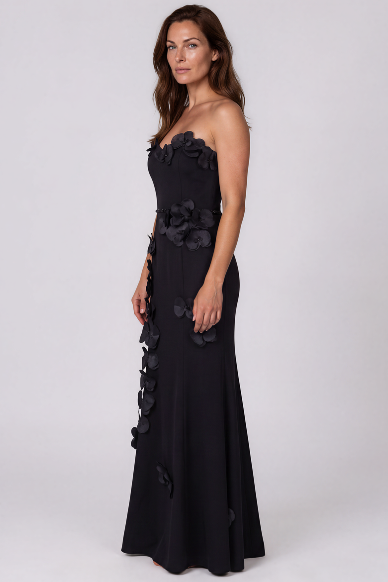 Strapless Crepe Mermaid Gown, Alternate, color, Black