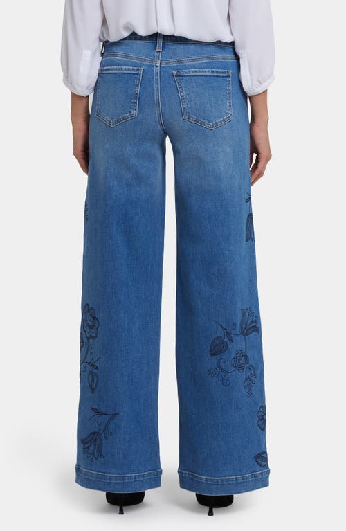 Nydj Teresa Embroideredhigh Waist Wide Leg Jeans In Blue