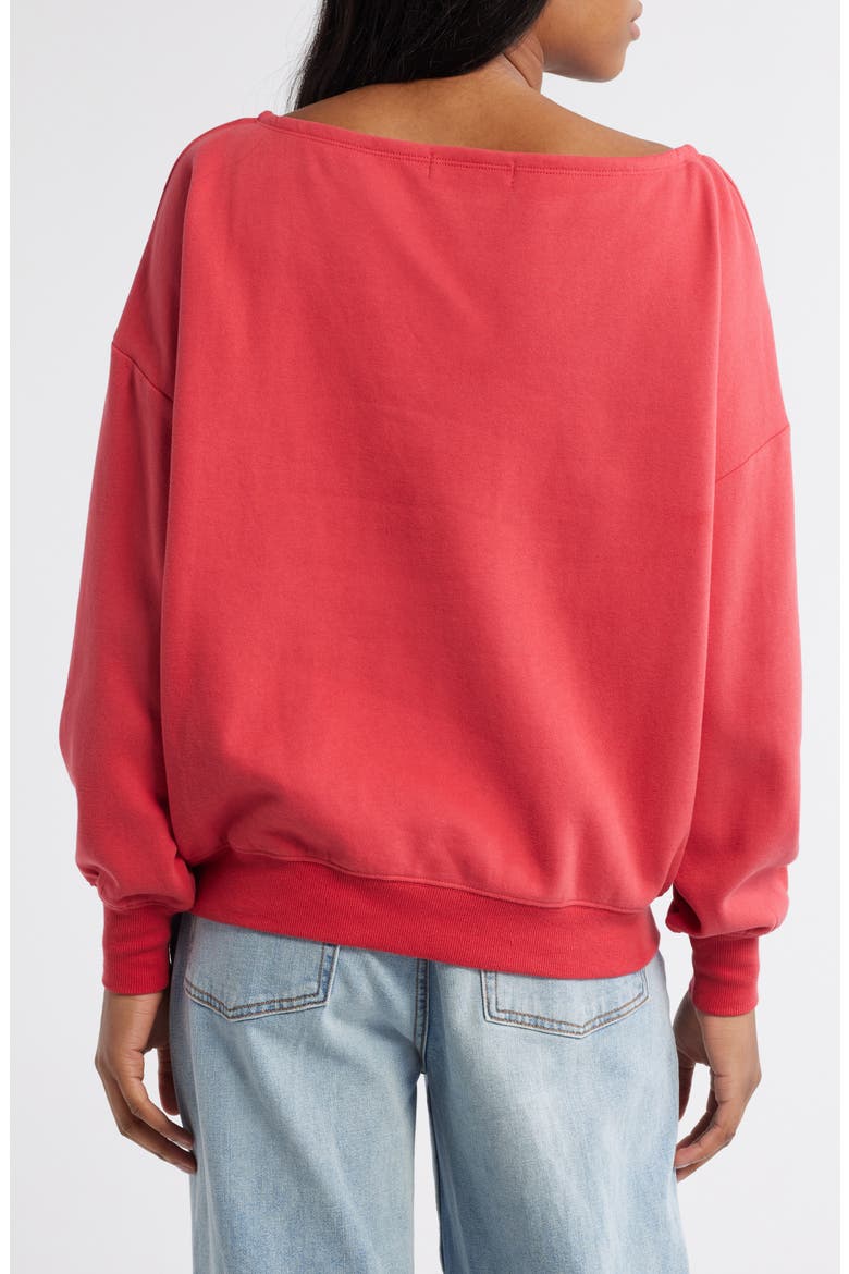 Oh Snap Holiday Off the Shoulder Graphic Fleece Sweatshirt, Alternate, color, RED