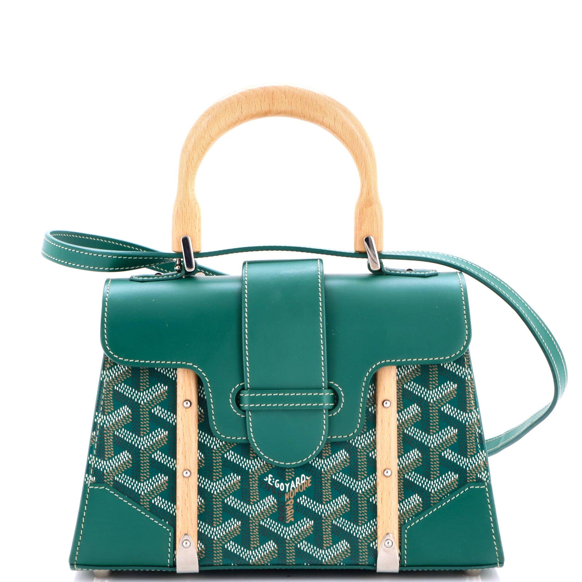 Structured Saigon Top Handle Bag Coated Canvas with Leather Mini, Main, color, Green