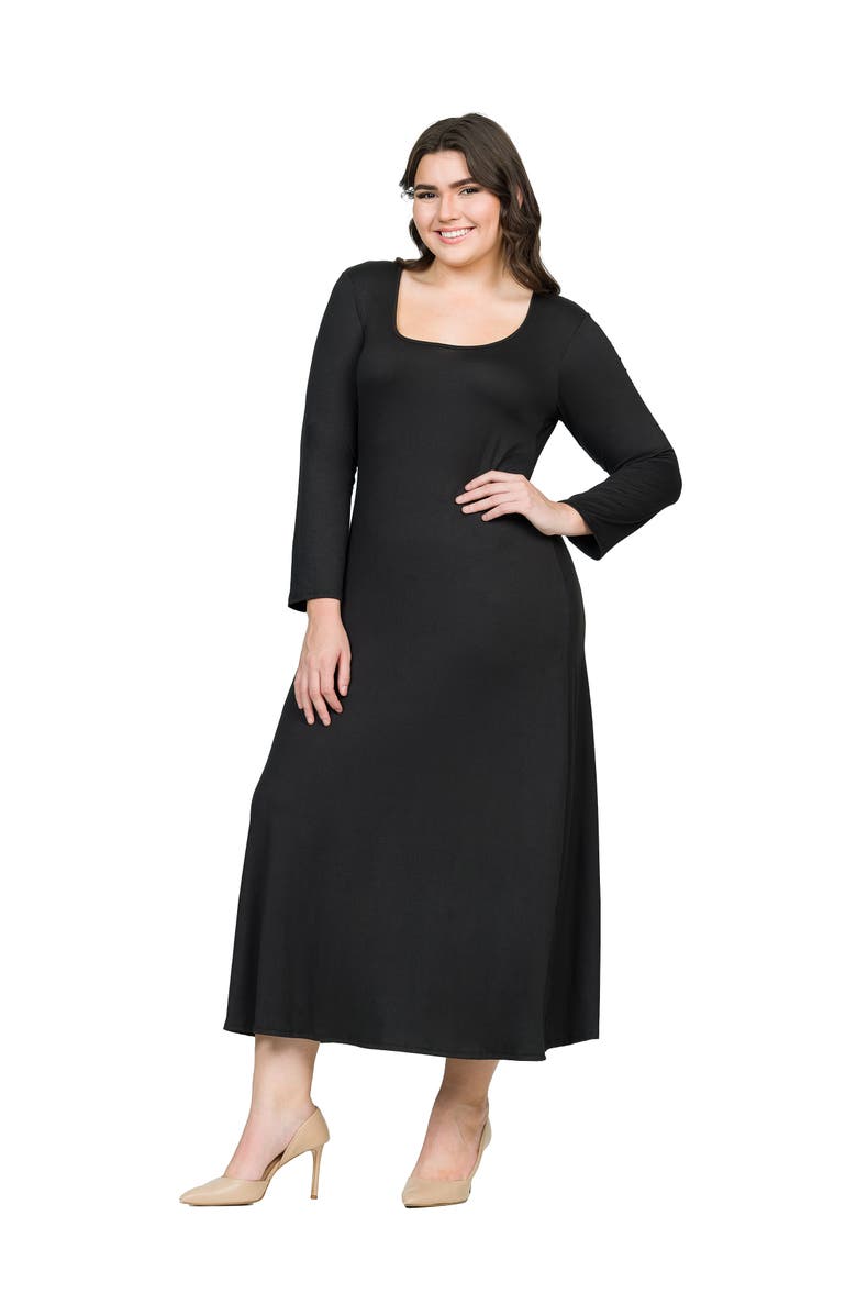 24seven Comfort Apparel Plus Size Womens Long Sleeve  Maxi Dress, Alternate, color, Black