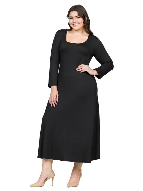 24seven Comfort Apparel Plus Size Womens Long Sleeve  Maxi Dress In Black