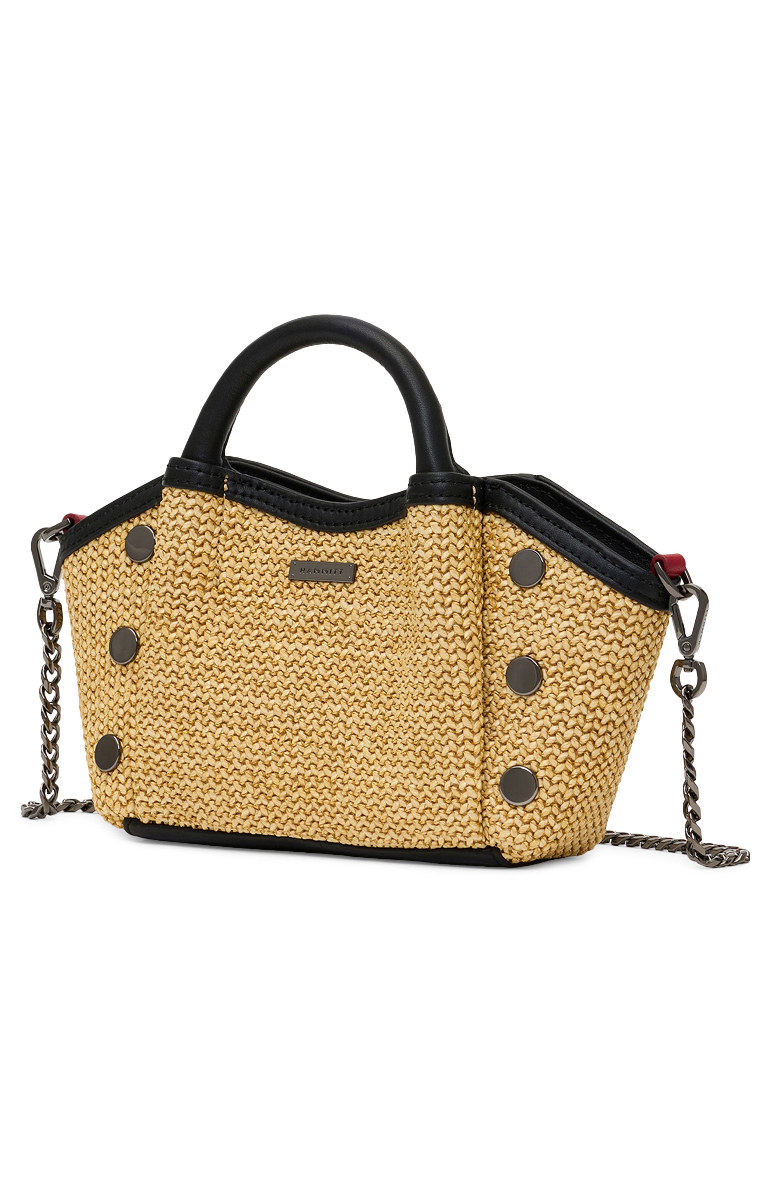 HAMMITT Mini Paul Leather Top Handle Bag, Alternate, color, Noir Smooth Raffia/ Gunmetal