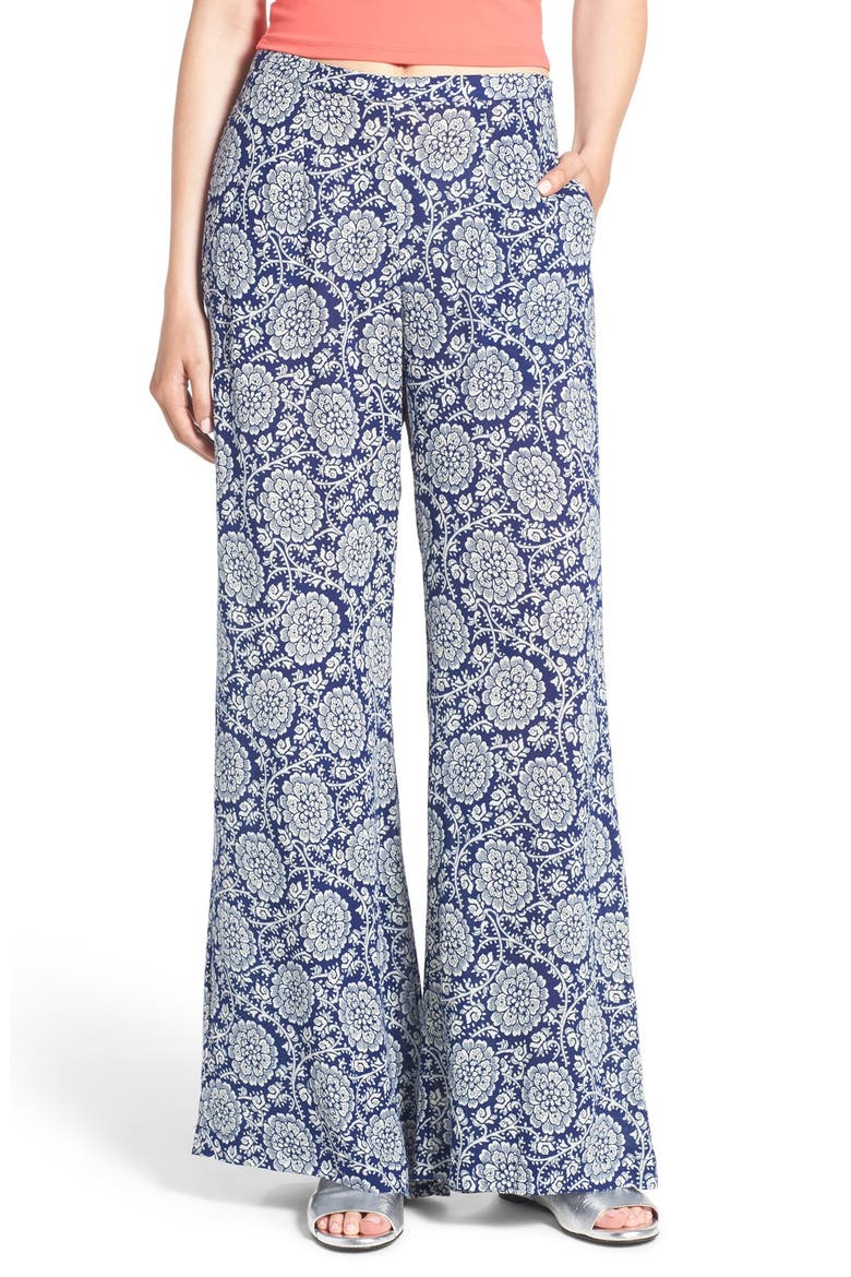 Print High Waist Wide Leg Pants, Main, color, NAVY