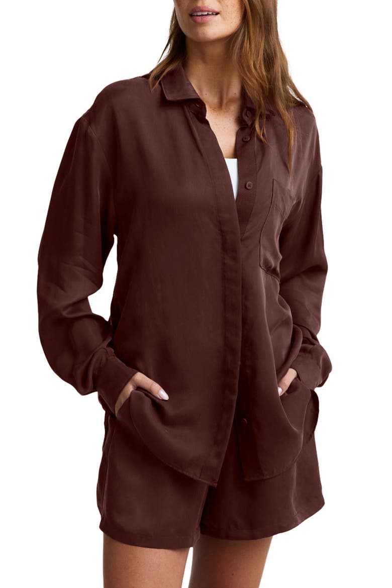 Sunkissed Cupro Button Down Shirt, Main, color, ICED MOCHA