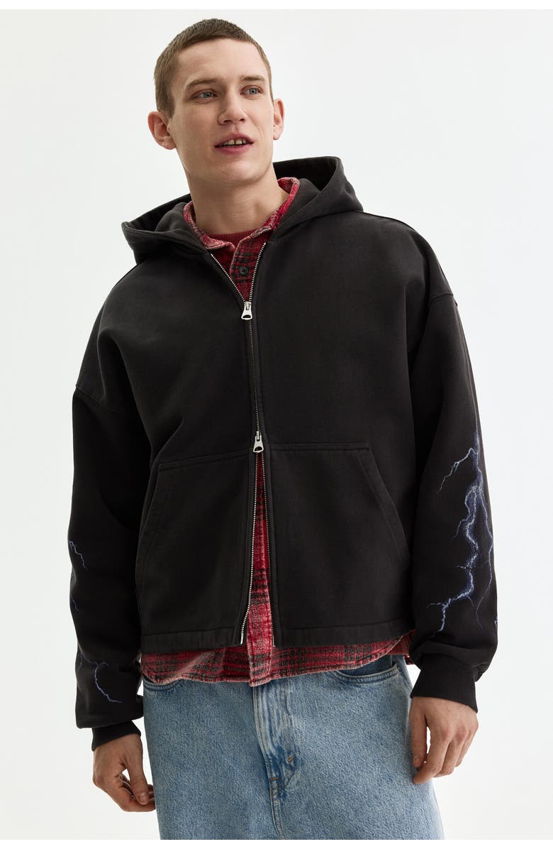 H&M Oversized Fit Boxy Zip-through Hoodie, Alternate, color, Black/West Coast