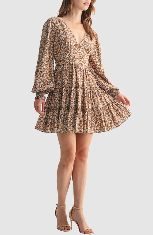 Lush Long Sleeve Ruffle Minidress In Brown