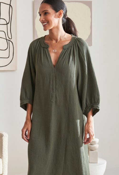 Ocean + Main Ocean+main Gauze Dress With Pockets In Sage Green