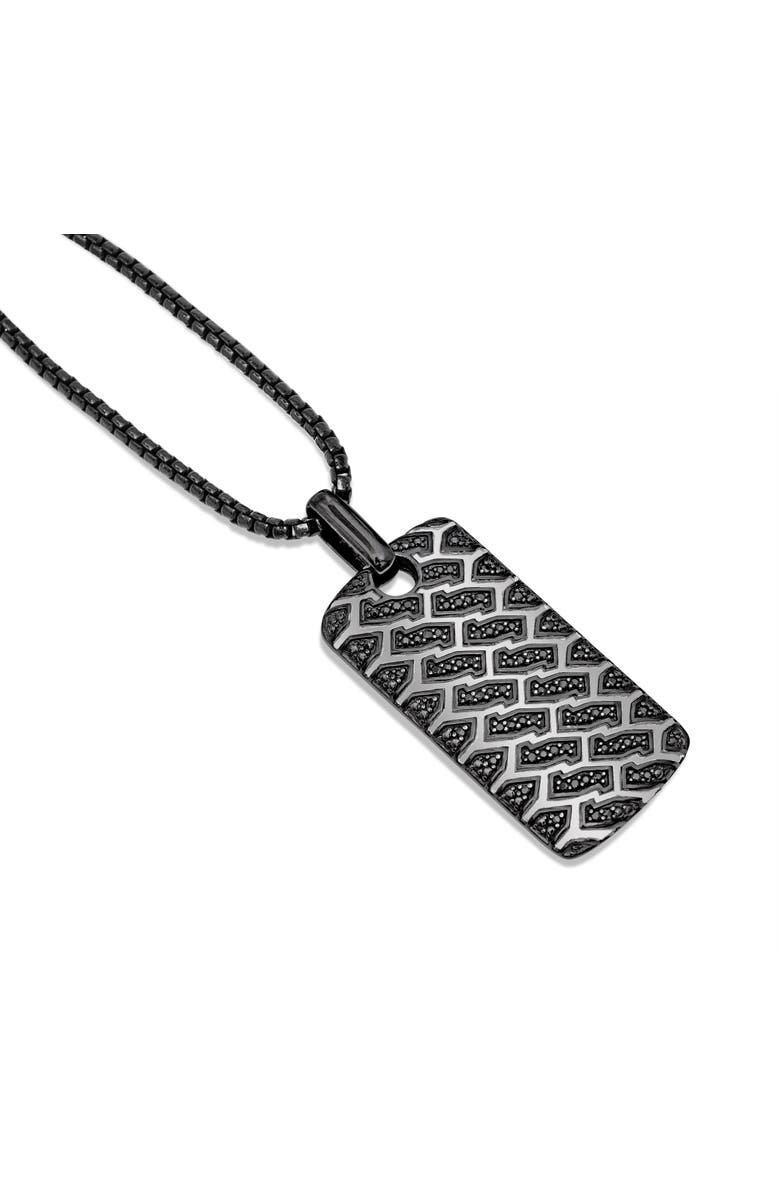 LuvMyJewelry Fast Track Tire Tread Silver & Black Diamond Tag Necklace, Alternate, color, Dark Grey