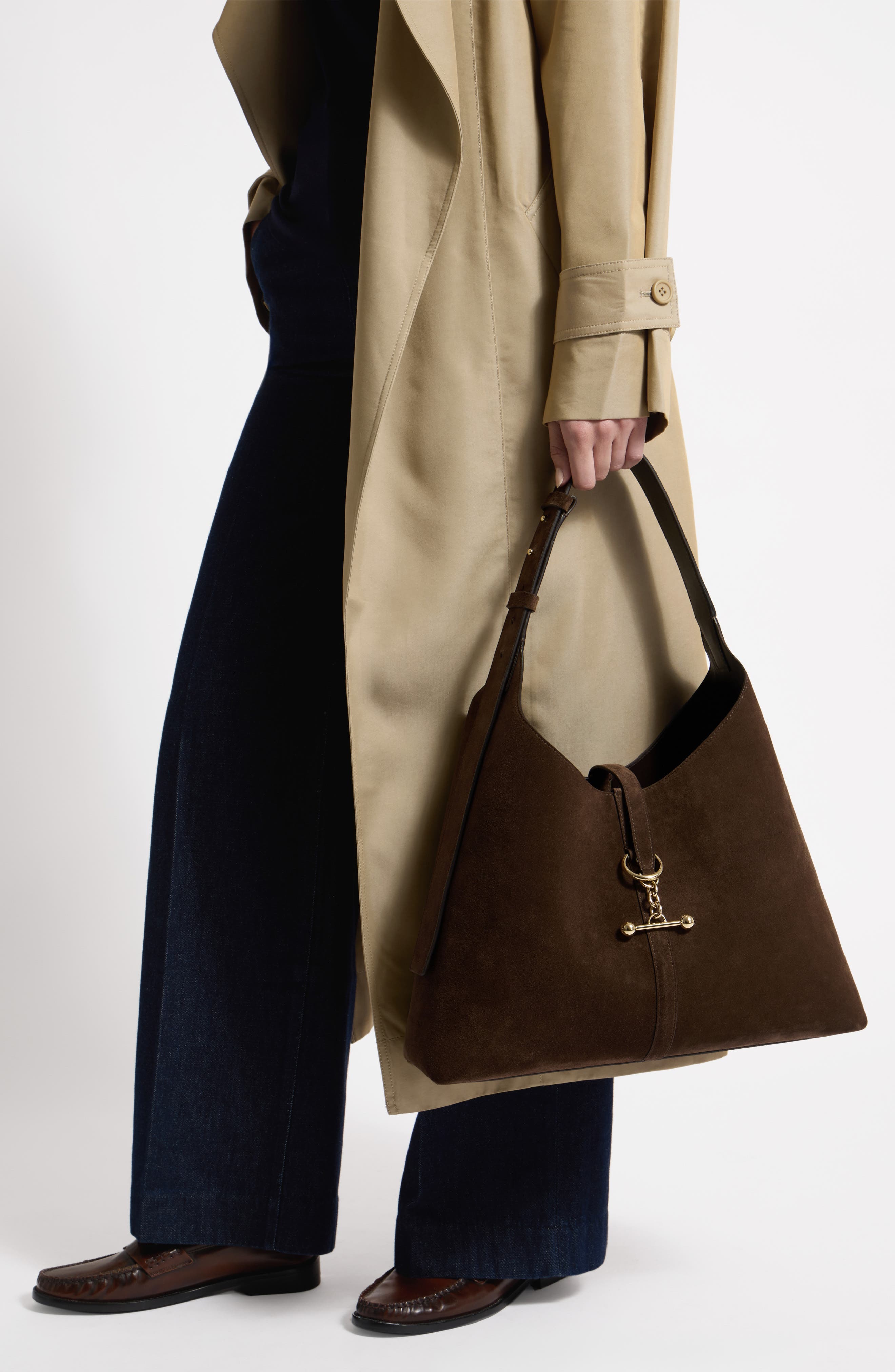 Strathberry Large Kite Suede Hobo Bag, Alternate, color, Chocolate