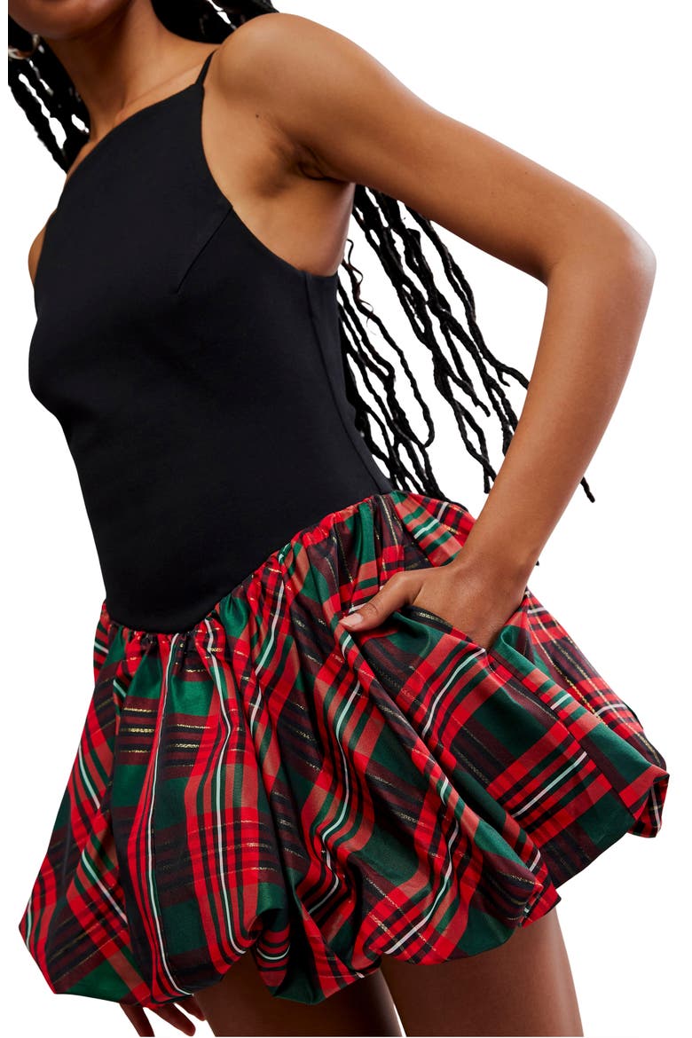 Tinsel Kiss Bubble Skirt Minidress, Alternate, color, RED PLAID