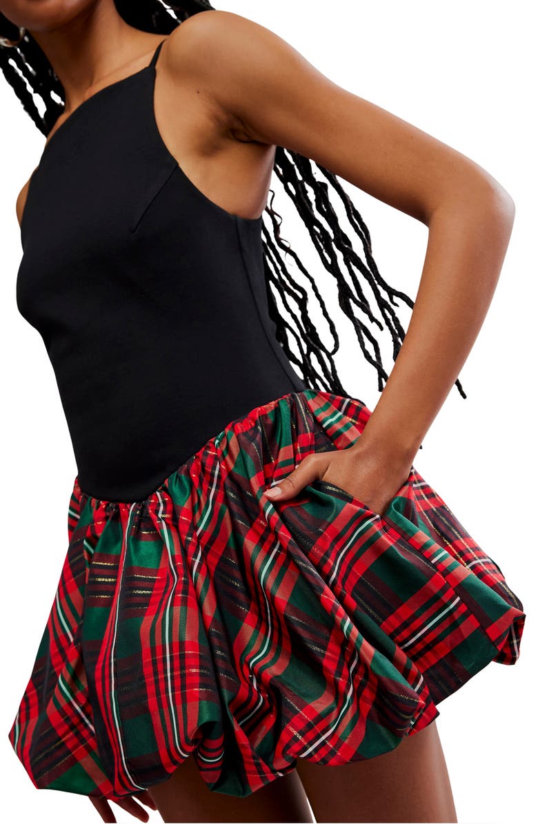 Free People Tinsel Kiss Bubble Skirt Minidress, Alternate, color, Red Plaid