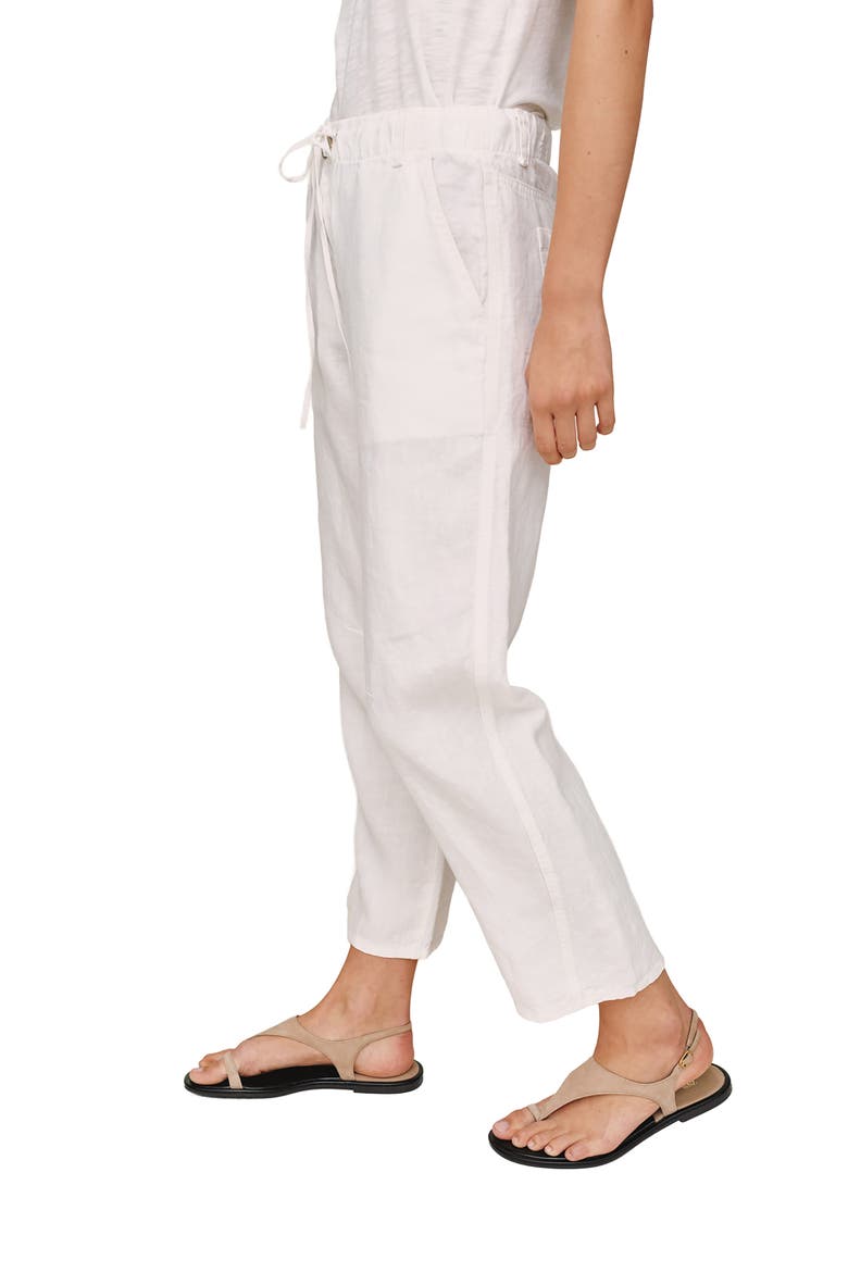 Drawstring Linen Ankle Barrel Pants, Alternate, color, WHITE