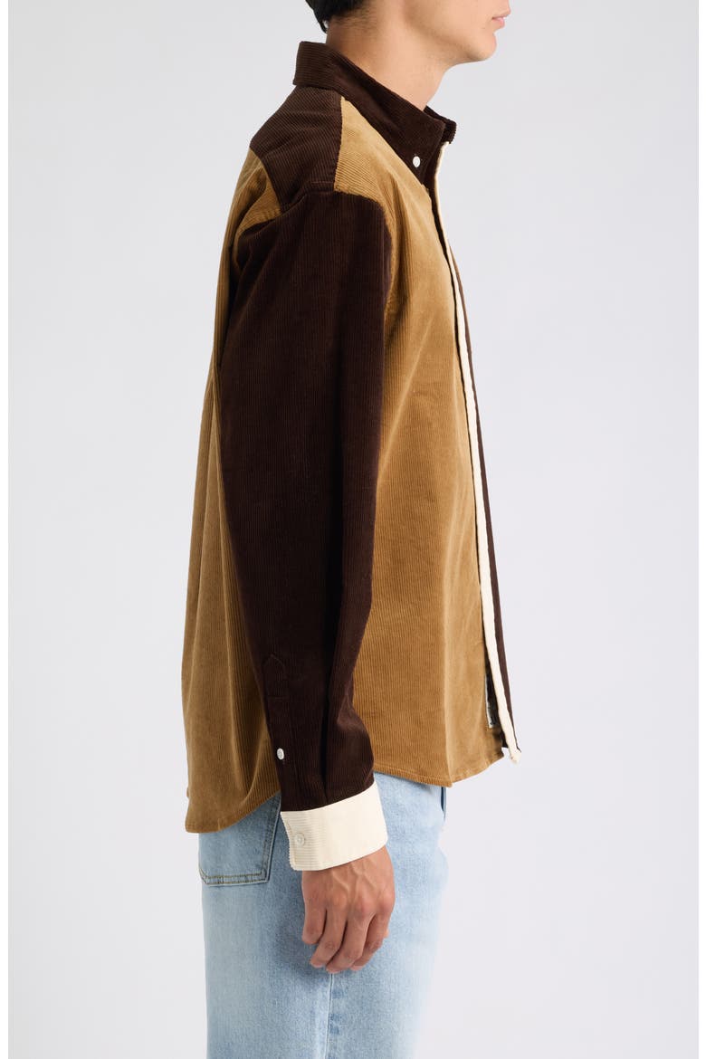 Relaxed Franklin Colorblock Stretch Corduroy Button-Down Shirt, Alternate, color, BROWN