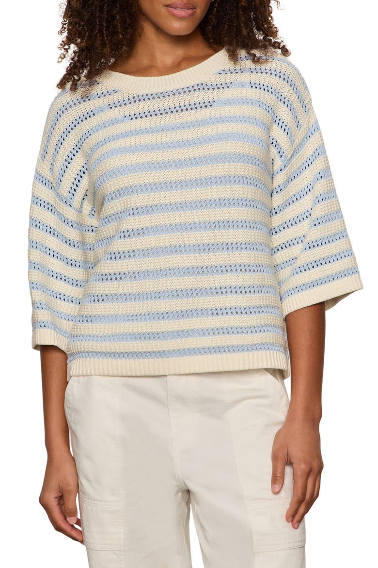 Elle Stripe Crochet Knit Sweater, Main, color, BLUE AURA/ COLLAGEN WHITE