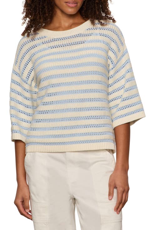Elle Stripe Crochet Knit Sweater
