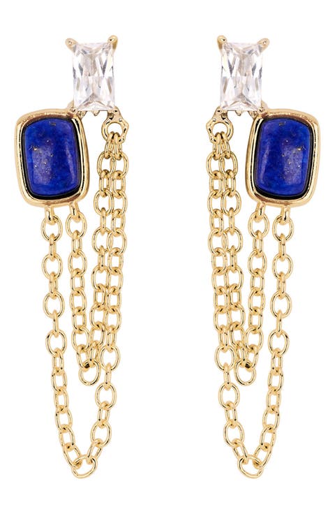 Stone and Cubic Zirconia Chain Drop Earrings