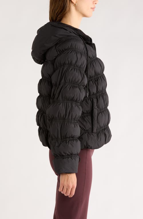 Zella Shirred Channel Quilted Water Repellent Hooded Jacket In Black