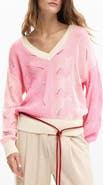Desigual Colorblock Cotton Blend Pointelle Sweater