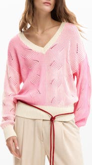 Desigual Colorblock Cotton Blend Pointelle Sweater