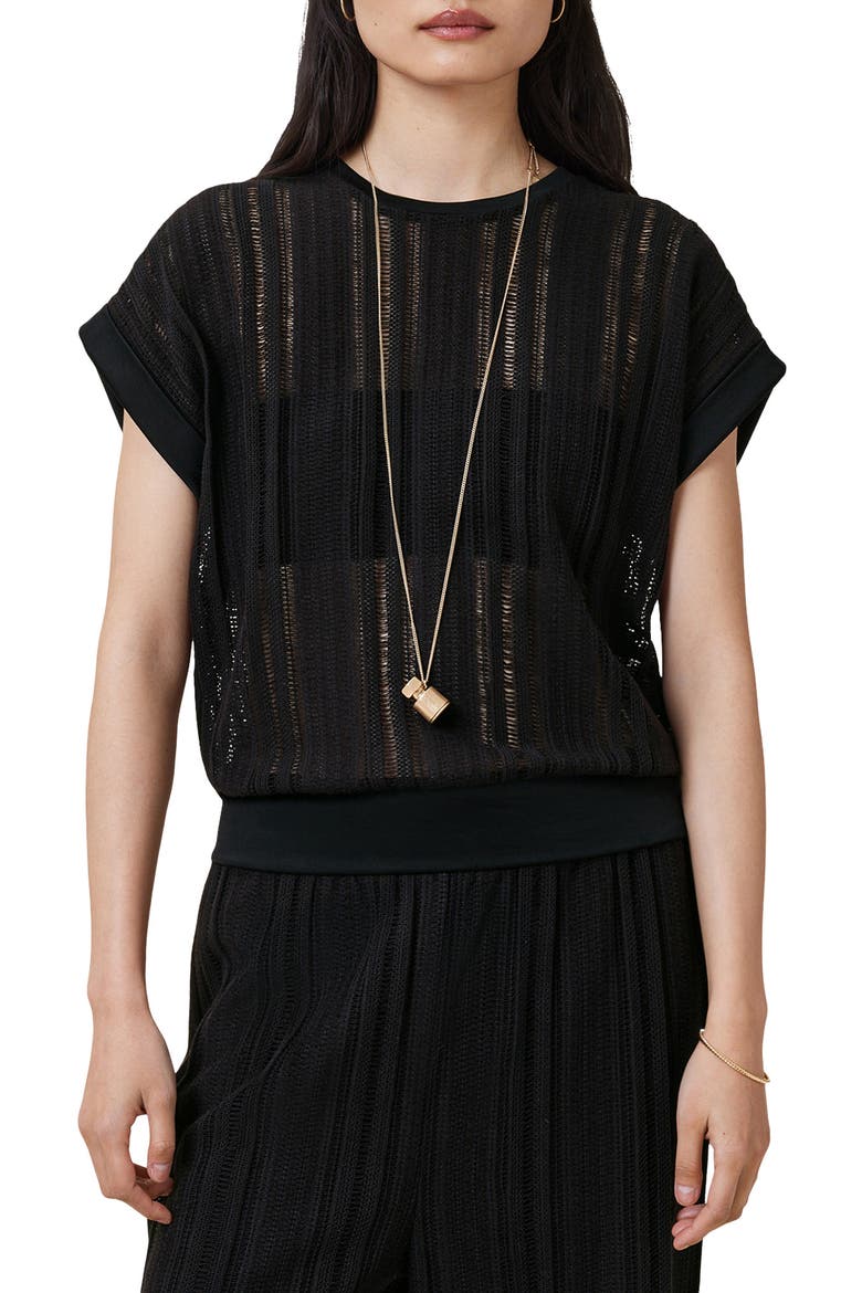 Giana Open Stitch Short Sleeve Sweater, Main, color, BLACK