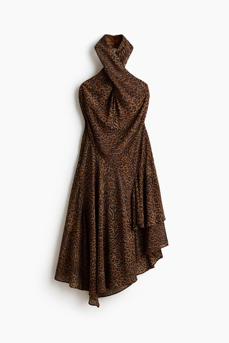 Asymmetric Halterneck Dress, Alternate, color, Dark brown/leopard print