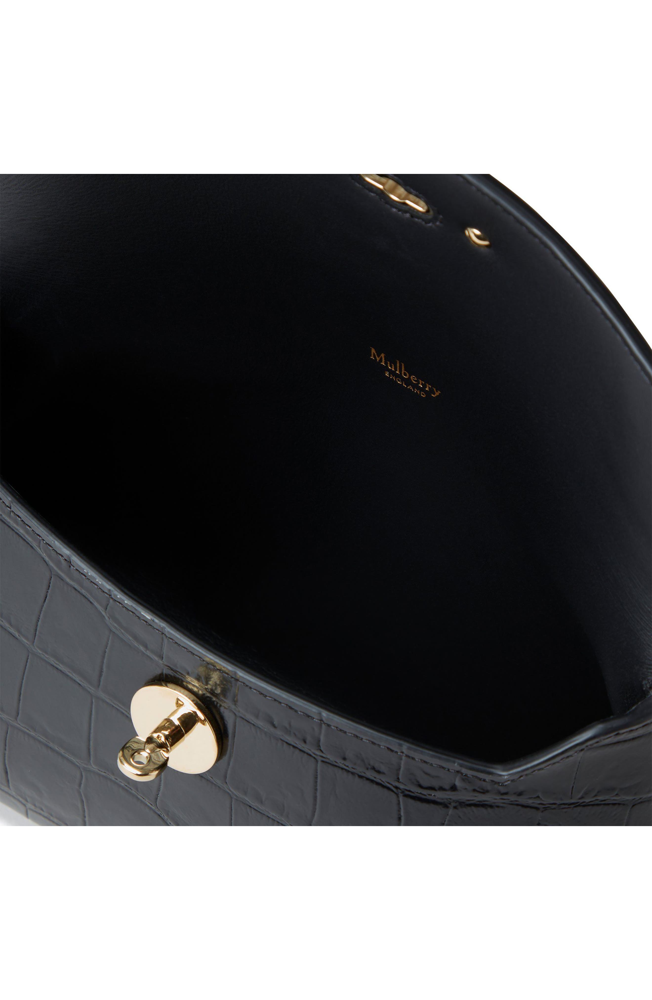 Mulberry Darley Shiny Croc Embossed Leather Cosmetics Pouch, Alternate, color, Black