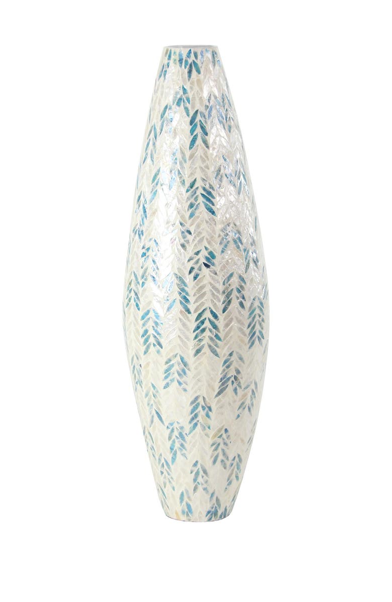 WILLOW ROW White Mother of Pearl Handmade Vase with Blue Accents, Main, color,