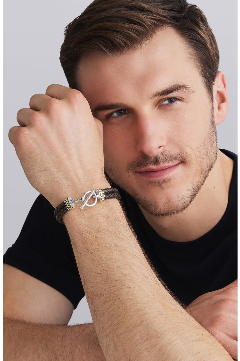 Men's Anthem Double Leather Bracelet, Alternate, color, BROWN